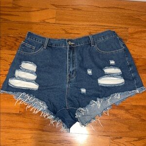 Frayed Distressed Denim Women's Shorts Plus Size 2XL